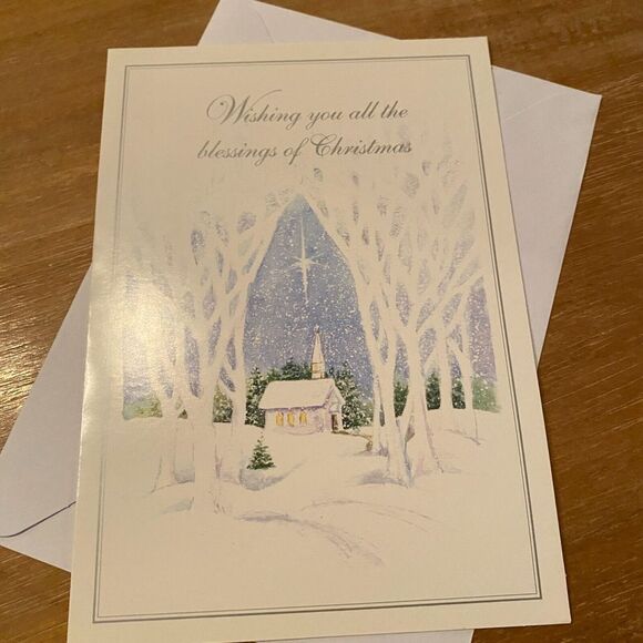 Winter Church Wishing you all the Blessings of Merry Christmas Greeting Card - Picture 1 of 3